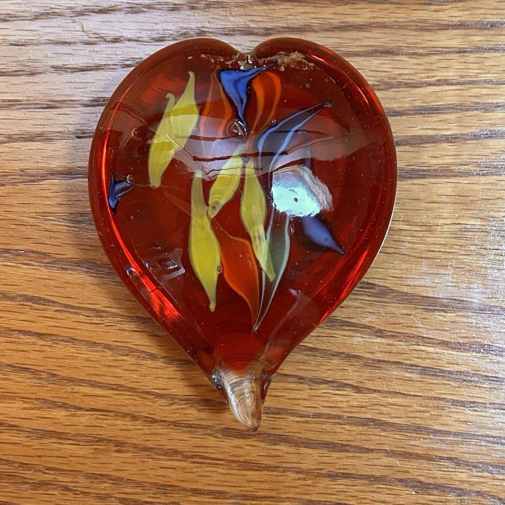 Mother's Day VTG SEGUSO VIRO Murano Art Glass Heart Red Gold Fleck Paperweight